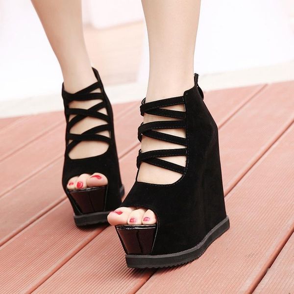 sandals korean version nightclub fish mouth super high heel shoes slope thick bottom waterproof platform hole, Black
sandals korean version nightclub fish mouth super high heel shoes slope thick bottom waterproof platform hole, Black