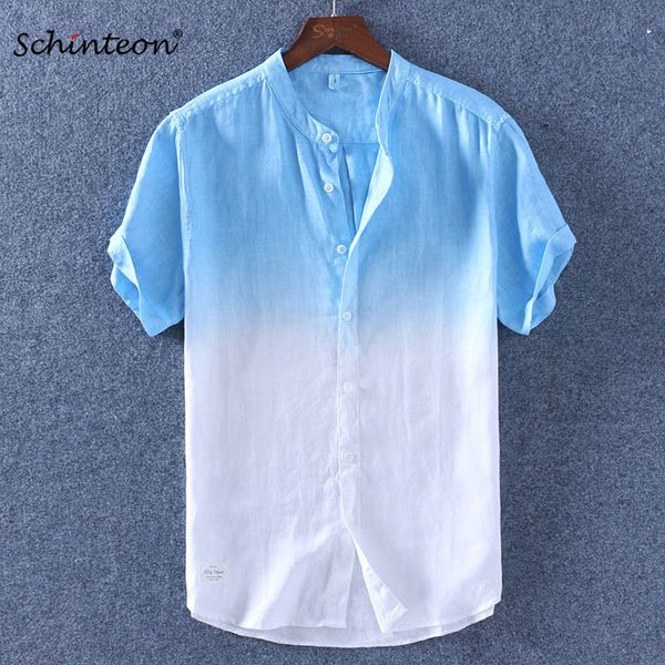 men's gradient men short sleeves casual summer cotton linen slim tees for males stand collar comfortable shirts, White;black
men's gradient men short sleeves casual summer cotton linen slim tees for males stand collar comfortable shirts, White;black