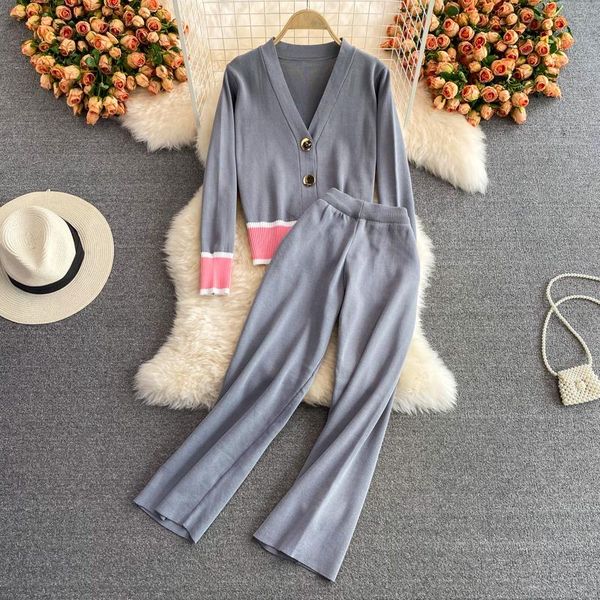 women's two piece pants small fragrance suit autumn and winter v-neck color-blocking knitted cardigan short two-piece high-waisted wide, White
women's two piece pants small fragrance suit autumn and winter v-neck color-blocking knitted cardigan short two-piece high-waisted wide, White