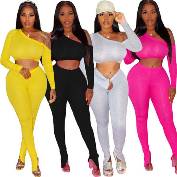 women's tracksuits clothes two outfits one shoulder long sleeve crop 2 piece women knitted skinny set, Gray
women's tracksuits clothes two outfits one shoulder long sleeve crop 2 piece women knitted skinny set, Gray