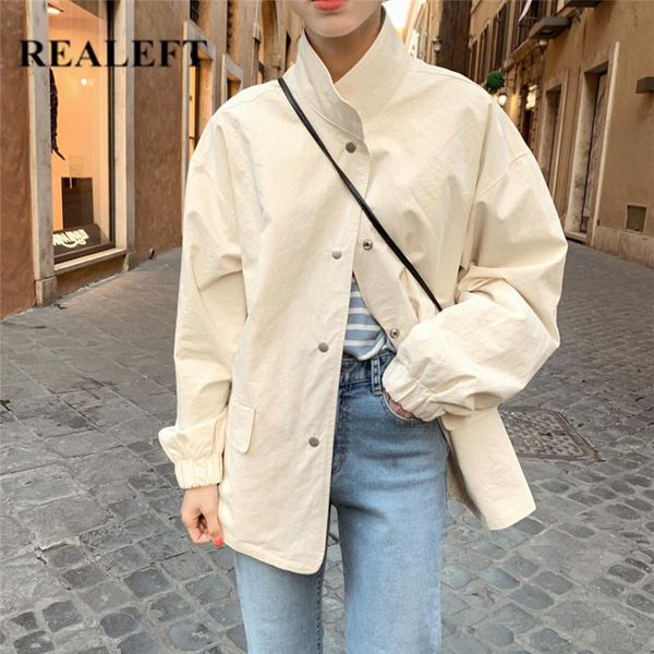 women's jackets realeft 2021 autumn fashion long sleeve casual stand collar coats korean style loose female jacket single breasted, Black;brown
women's jackets realeft 2021 autumn fashion long sleeve casual stand collar coats korean style loose female jacket single breasted, Black;brown