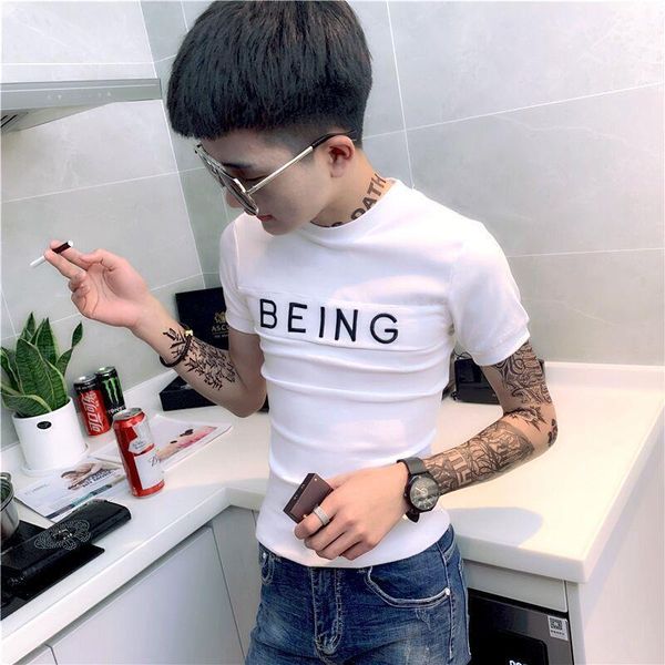 net red tide men's slim half sleeve 2021 summer korean short t-shirt social spirit t-shirts, White;black
net red tide men's slim half sleeve 2021 summer korean short t-shirt social spirit t-shirts, White;black