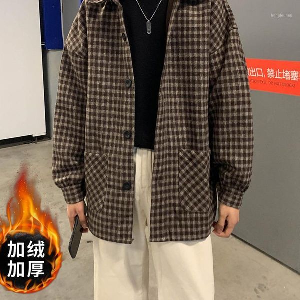 men's jackets jacket 2021 autumn winter slim solid color plaid with velvet loose casual personality youth wear, Black;brown
men's jackets jacket 2021 autumn winter slim solid color plaid with velvet loose casual personality youth wear, Black;brown