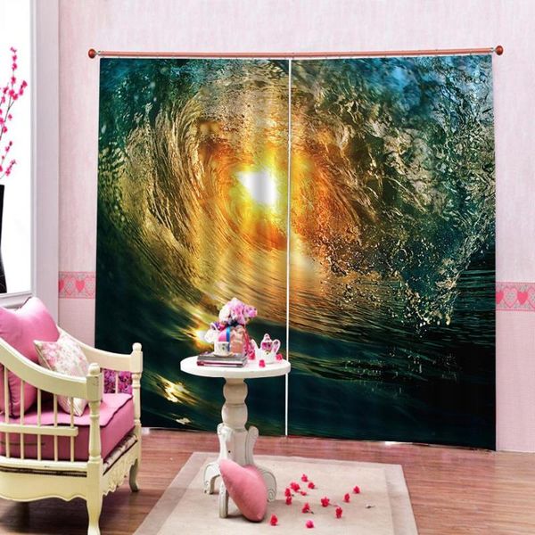 curtain & drapes 3d luxury blackout window living room blue water curtains stereoscopic
