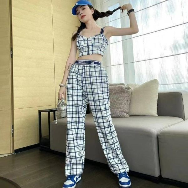 women's two piece pants 2021 summer rattan plaid logo letter print sling vest high waist loose show thin blast street broad-legged, White
women's two piece pants 2021 summer rattan plaid logo letter print sling vest high waist loose show thin blast street broad-legged, White