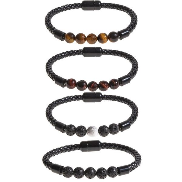 beaded, strands natural tiger stone volcanic beaded bracelet leather cord magnetic, Black
beaded, strands natural tiger stone volcanic beaded bracelet leather cord magnetic, Black
