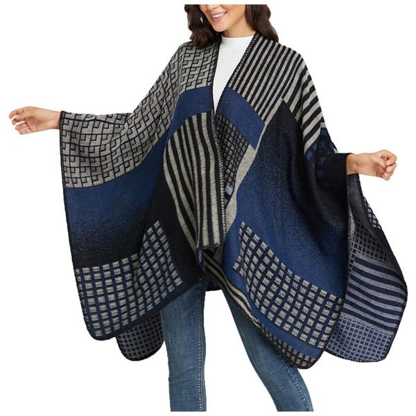 berets women plaid print winter knitted cashmere capes shawl cardigans sweater coat wraps wild female soft thick blanket, Blue;gray
berets women plaid print winter knitted cashmere capes shawl cardigans sweater coat wraps wild female soft thick blanket, Blue;gray