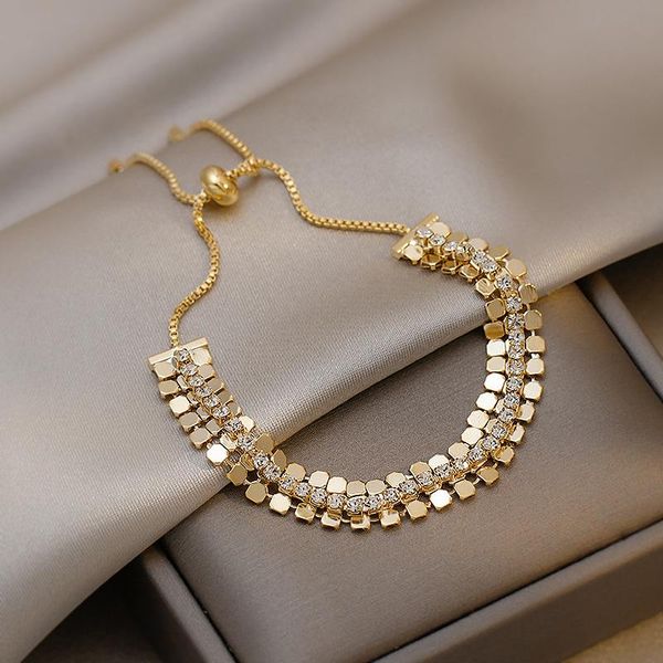 charm bracelets lovoacc ins fashion gold color sequins bracelet for women box chain bling rhinestones wide chunky elastic accessories, Golden;silver 
charm bracelets lovoacc ins fashion gold color sequins bracelet for women box chain bling rhinestones wide chunky elastic accessories, Golden;silver