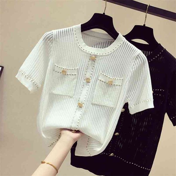 thin hollow out t shirt women button tshirt knitted new summer woman short sleeve casual t-shirt female tee shirt femm 210401, White
thin hollow out t shirt women button tshirt knitted new summer woman short sleeve casual t-shirt female tee shirt femm 210401, White
