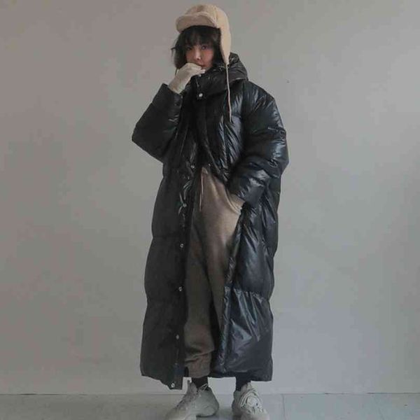 Korean-style women's winter coat loose quilted long cotton on a dhihiver pour femme, Black