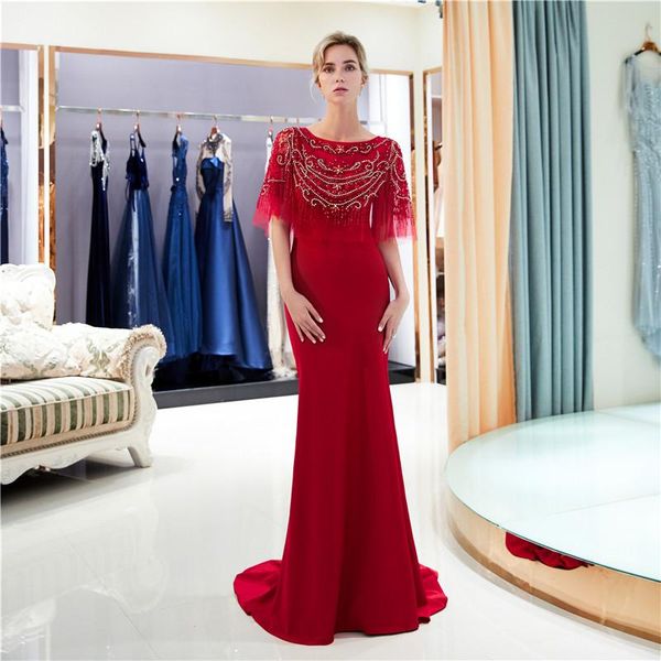 party dresses vintage red mermaid prom dress with cape long satin elegant women formal beads dubai robe longue soiree, White;black
party dresses vintage red mermaid prom dress with cape long satin elegant women formal beads dubai robe longue soiree, White;black