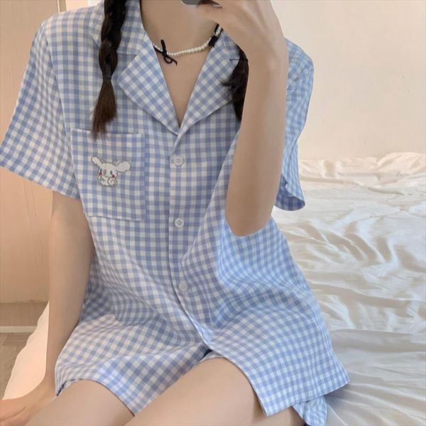 korean style cartoon embroidery womens sleepwears solid color plaid pyjamas pajamas teen girls two piece set summer pijamas women pizama, Black;red
korean style cartoon embroidery womens sleepwears solid color plaid pyjamas pajamas teen girls two piece set summer pijamas women pizama, Black;red