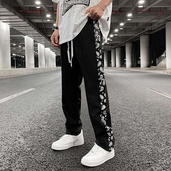 men's pants harajuku cashew flower side striped spliced casual straight trousers mens ankle zipper drawstring high street oversize, Black
men's pants harajuku cashew flower side striped spliced casual straight trousers mens ankle zipper drawstring high street oversize, Black