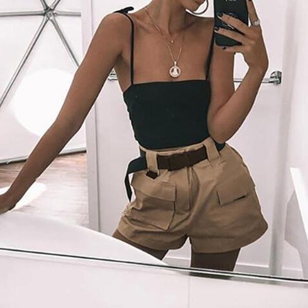 women's shorts streetwear women fitness korean summer 2021 woman high waist wide leg cargo feminino pocket, White;black
women's shorts streetwear women fitness korean summer 2021 woman high waist wide leg cargo feminino pocket, White;black