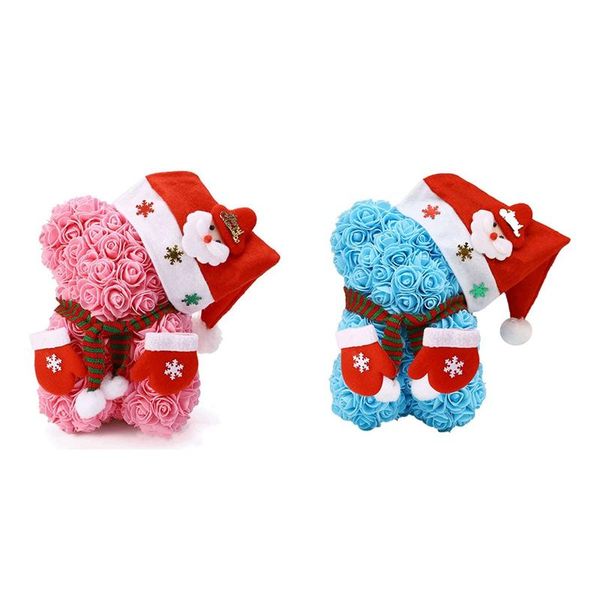 2x rose flower bear - christmas teddy birthdays,valentine's day- clear gift box included dark pink & blue party favor 
2x rose flower bear - christmas teddy birthdays,valentine's day- clear gift box included dark pink & blue party favor