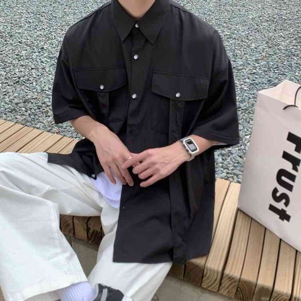 men's casual shirts summer cotton short-sleeved fashion blue black white men korean loose pocket mens dress 7njm, White;black
men's casual shirts summer cotton short-sleeved fashion blue black white men korean loose pocket mens dress 7njm, White;black