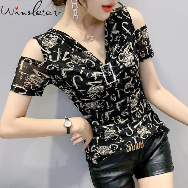 women's t-shirt summer korean clothes mesh pullover fashion print graffiti off shoulder diammonds women slim tees 2021 t14716a, White
women's t-shirt summer korean clothes mesh pullover fashion print graffiti off shoulder diammonds women slim tees 2021 t14716a, White