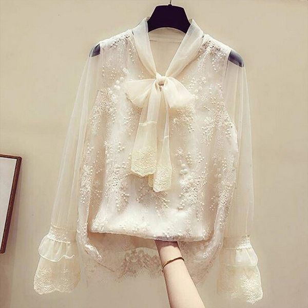 40 korean bow womens shirt v neck cute bowknot long sleeve floral lace casual ladies solid girly style, White
40 korean bow womens shirt v neck cute bowknot long sleeve floral lace casual ladies solid girly style, White