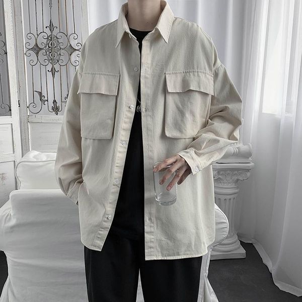 men's casual shirts solid color tooling shirt men korean fashion loose business harajuku streetwear retro long-sleeved, White;black
men's casual shirts solid color tooling shirt men korean fashion loose business harajuku streetwear retro long-sleeved, White;black