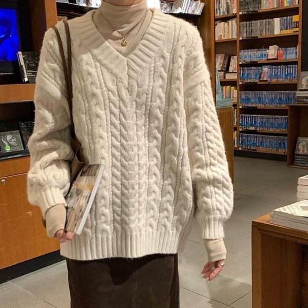 women's sweaters 2021 women autumn winter vintage pullovers lady solid v-neck long sleeve female casual loose sweater thicked knitted j, White;black
women's sweaters 2021 women autumn winter vintage pullovers lady solid v-neck long sleeve female casual loose sweater thicked knitted j, White;black