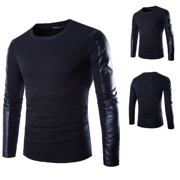 2019 fashion men's pu leather men's long sve round neck pullover t-shirt y011, White;black
2019 fashion men's pu leather men's long sve round neck pullover t-shirt y011, White;black