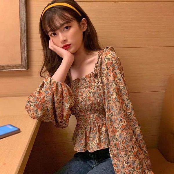 women's blouses & shirts summer floral print square collar shirt wommen sweet long sleeves chiffon blouse, White
women's blouses & shirts summer floral print square collar shirt wommen sweet long sleeves chiffon blouse, White