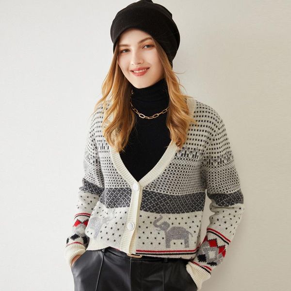 women's knits & tees autumn winter v-neck 100% pure wool knitted cardigan sweater 2021 cashmere elephant jacquard loose coat cardigans, White
women's knits & tees autumn winter v-neck 100% pure wool knitted cardigan sweater 2021 cashmere elephant jacquard loose coat cardigans, White
