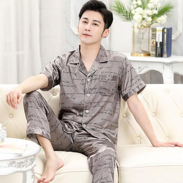 spring summer thin ice silk men's pajamas set stain print leisure sleepwear loose soft short sleeve pajama pants homewear, Black;brown
spring summer thin ice silk men's pajamas set stain print leisure sleepwear loose soft short sleeve pajama pants homewear, Black;brown