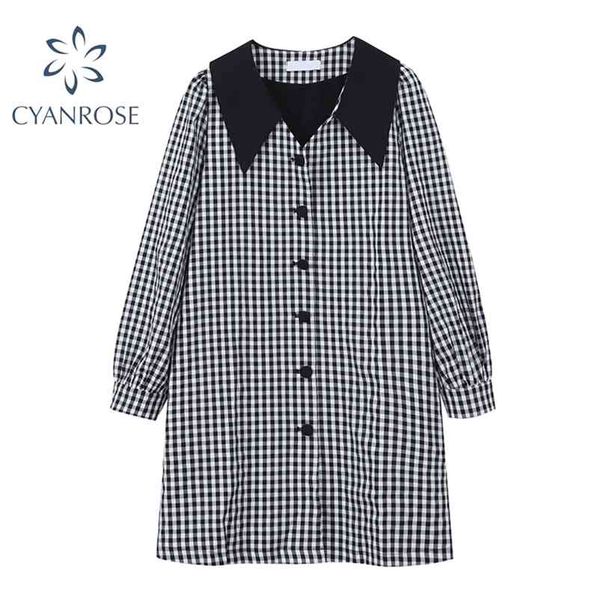 vintage shirt dress plaid long sleeve peter pan collar elegant korean preppy style frocks button spring midi crop 210430, Black;gray
vintage shirt dress plaid long sleeve peter pan collar elegant korean preppy style frocks button spring midi crop 210430, Black;gray