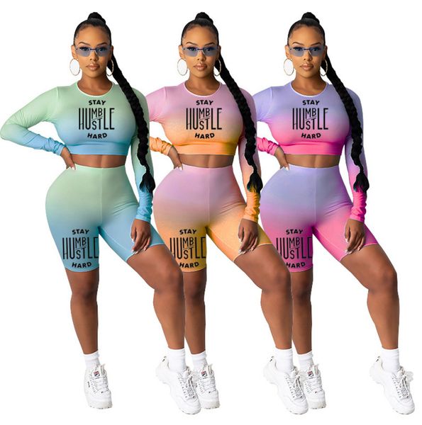 women sports tracksuits letter printing gradient color high elastic long sleeve shorts two-piece 2 piece set summer dresses, Gray
women sports tracksuits letter printing gradient color high elastic long sleeve shorts two-piece 2 piece set summer dresses, Gray