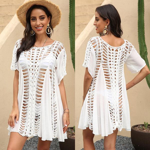 women's swimwear 2021 summer hollow handmade crochet stitching large swing skirt beach dress, White;black
women's swimwear 2021 summer hollow handmade crochet stitching large swing skirt beach dress, White;black