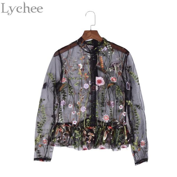 women's blouses & shirts lychee spring summer women blouse floral embroidery see through mesh stand collar long sleeve shirt, White
women's blouses & shirts lychee spring summer women blouse floral embroidery see through mesh stand collar long sleeve shirt, White