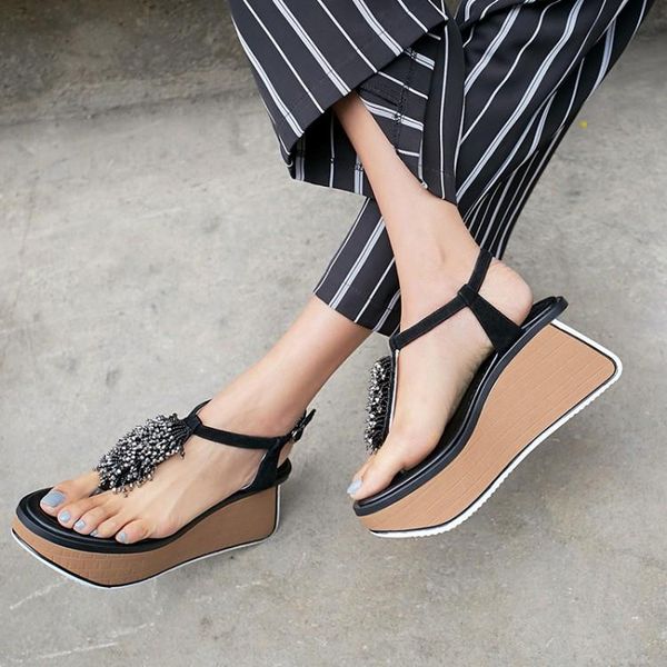 beach sandals women strange high heels platform thong flip flops ladies shoes string beads kid suede party date, Black
beach sandals women strange high heels platform thong flip flops ladies shoes string beads kid suede party date, Black