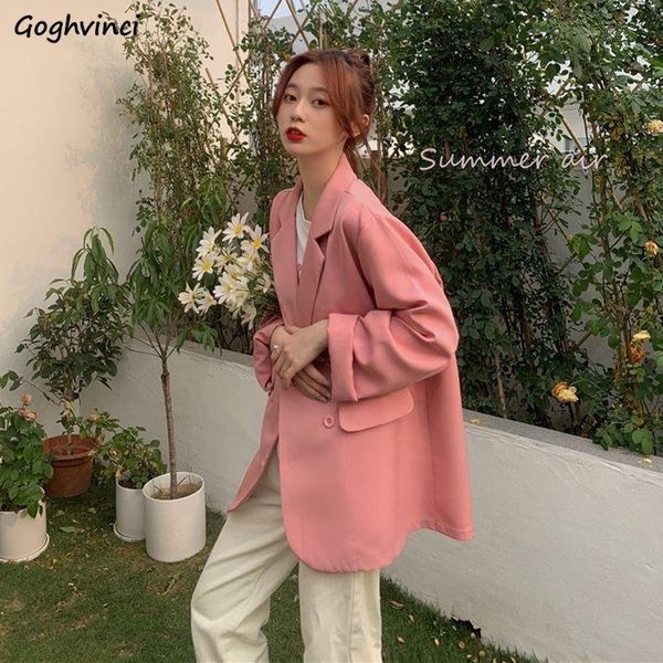 women blazers loose notched pockets elegant sweet ulzzang korean style all-match casual simple thin double breasted womens chic women's, White;black
women blazers loose notched pockets elegant sweet ulzzang korean style all-match casual simple thin double breasted womens chic women's, White;black