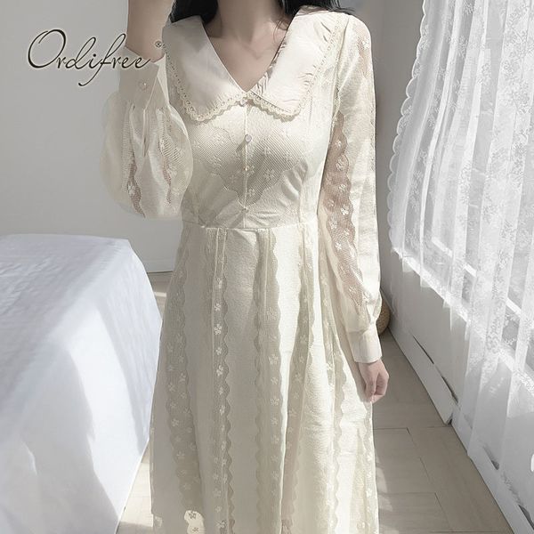 spring autumn women sweet white lace long sleeve ruffle hollow out embroidery elegant party madi dress 210415, Black;gray
spring autumn women sweet white lace long sleeve ruffle hollow out embroidery elegant party madi dress 210415, Black;gray
