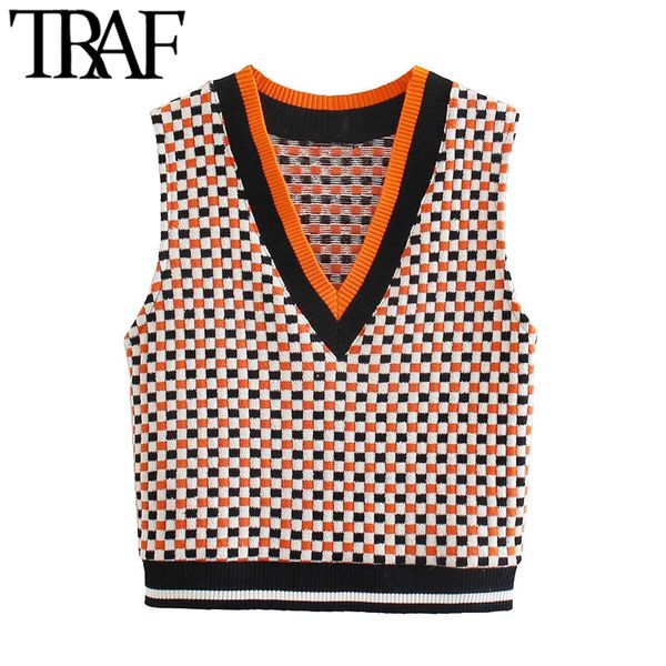 traf women fashion jacquard check cropped knitted vest sweater vintage v neck sleeveless female waistcoat chic 210415, White
traf women fashion jacquard check cropped knitted vest sweater vintage v neck sleeveless female waistcoat chic 210415, White