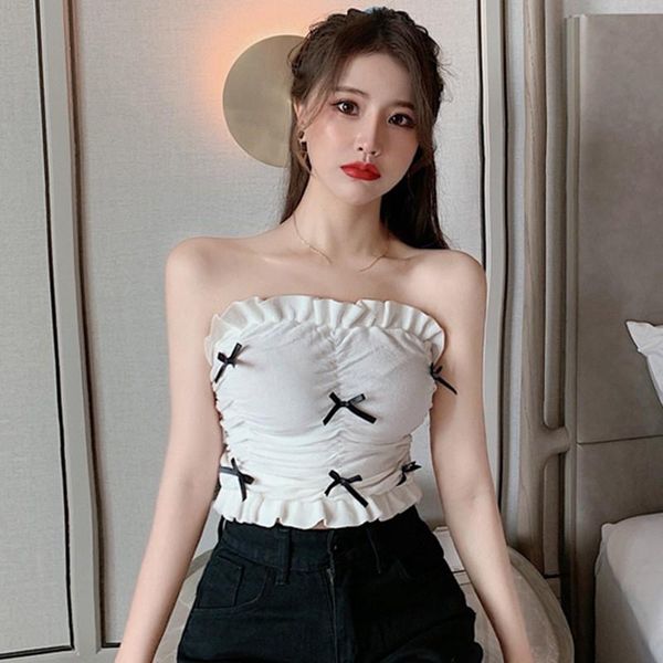 women's tanks & camis sweet style ruffles camisole with bow summer off shoulder knitted tube for women, White
women's tanks & camis sweet style ruffles camisole with bow summer off shoulder knitted tube for women, White