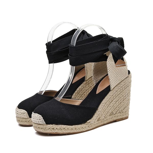 slippers ankle strap wedges shoes for women's espadrille summer sandals comfortable heel ladies bohemia hemp canvas pumps 6ei7, Black
slippers ankle strap wedges shoes for women's espadrille summer sandals comfortable heel ladies bohemia hemp canvas pumps 6ei7, Black