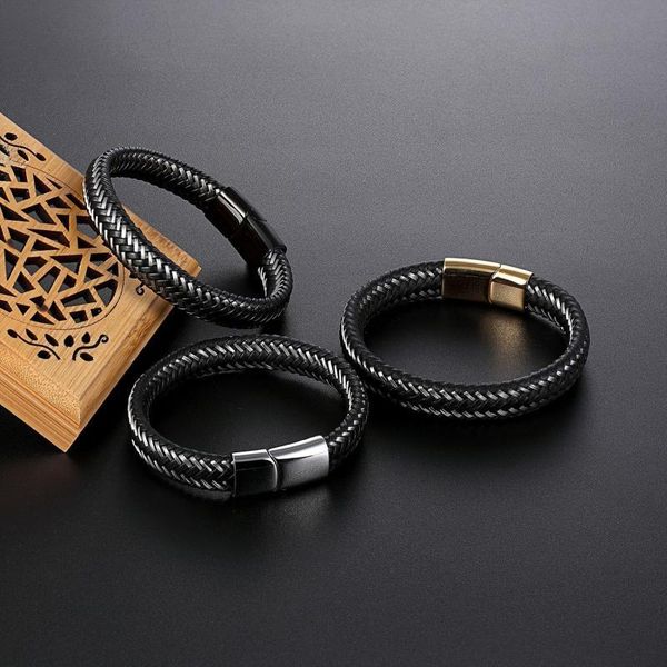 mens bracelet leather braided two-tone stainless steel buckle punk fashion jewelry gift charm bracelets, Golden;silver
mens bracelet leather braided two-tone stainless steel buckle punk fashion jewelry gift charm bracelets, Golden;silver