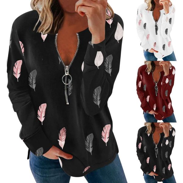 women's blouses & shirts fashion prined casual blouse women pure color stripe zipper long sleeves shirt camisas de mujer, White
women's blouses & shirts fashion prined casual blouse women pure color stripe zipper long sleeves shirt camisas de mujer, White