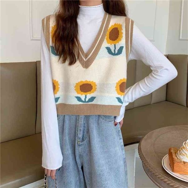 vintage winter sweaters women cropped vest sunflower print knitted loose fashion v-neck 210819, Black;white
vintage winter sweaters women cropped vest sunflower print knitted loose fashion v-neck 210819, Black;white