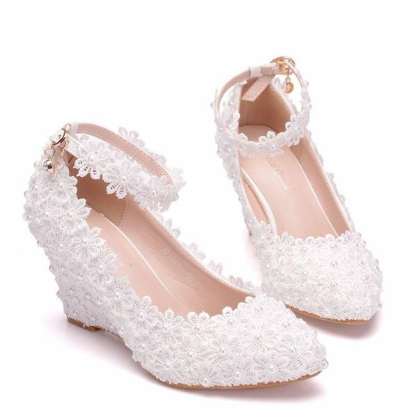 dress shoes women pumps buckle strap lace pointed toe wedges 8cm high heels women's wedding, Black
dress shoes women pumps buckle strap lace pointed toe wedges 8cm high heels women's wedding, Black