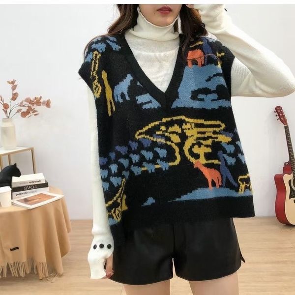 v-neck pullover women's sweater loose fashion jacquard knitted vt thickened winter 2021 trend, Black;white
v-neck pullover women's sweater loose fashion jacquard knitted vt thickened winter 2021 trend, Black;white