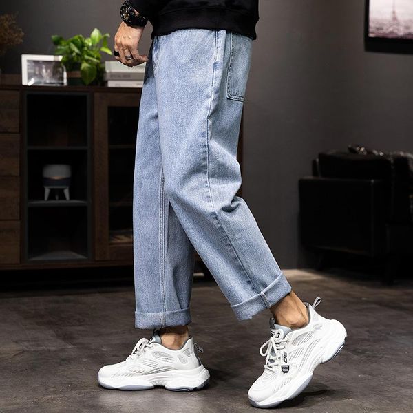 men's jeans loose straight-leg cropped trousers hong kong style wide-leg spring and summer trendy brand old pants, Blue
men's jeans loose straight-leg cropped trousers hong kong style wide-leg spring and summer trendy brand old pants, Blue