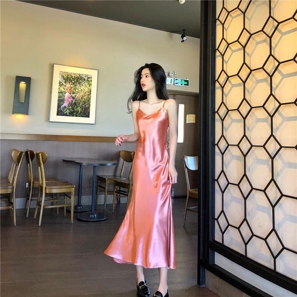casual dresses women satin ladies summer pure color leisure soft elegant korean style spaghetti strap mid-calf, Black;gray
casual dresses women satin ladies summer pure color leisure soft elegant korean style spaghetti strap mid-calf, Black;gray