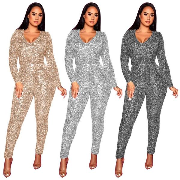 women's jumpsuits & rompers meq410 selling sequin cloth solid color v-neck jumpsuit elegant woman party street casual set (with belt), Black;white
women's jumpsuits & rompers meq410 selling sequin cloth solid color v-neck jumpsuit elegant woman party street casual set (with belt), Black;white