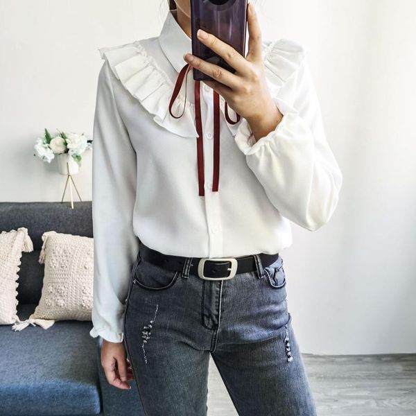 women's blouses & shirts 2021 turn down collar ruffled chiffon bow long sleeve shirt for ladies casual all match solid color, White
women's blouses & shirts 2021 turn down collar ruffled chiffon bow long sleeve shirt for ladies casual all match solid color, White