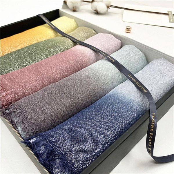 scarves 2021 silver glitter scarf gradient shawl fashion cotton hijab with short beads at two ends female turban wraps, Blue;gray
scarves 2021 silver glitter scarf gradient shawl fashion cotton hijab with short beads at two ends female turban wraps, Blue;gray