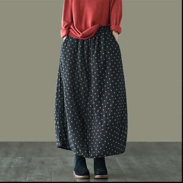 autumn women skirt winter print cotton elastic waist thick warm long skirts female loose vintage, Black
autumn women skirt winter print cotton elastic waist thick warm long skirts female loose vintage, Black