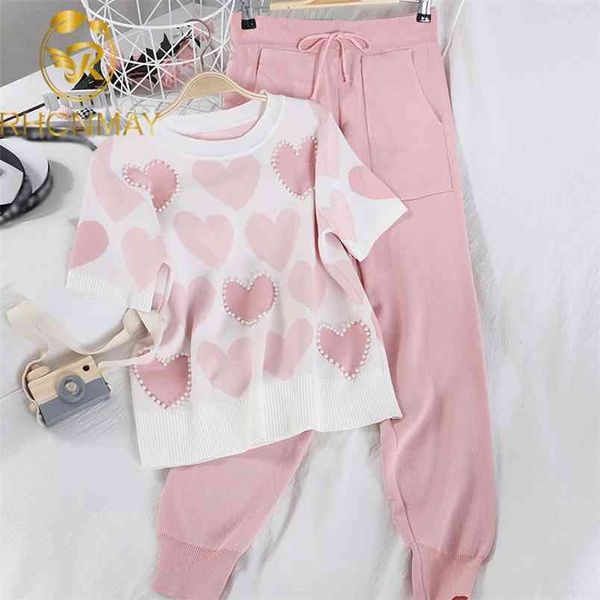 2 piece sets womens knit outfits love heart short sleeve o-neck + lace up waist ankle harem pants two set 210506, White
2 piece sets womens knit outfits love heart short sleeve o-neck + lace up waist ankle harem pants two set 210506, White
